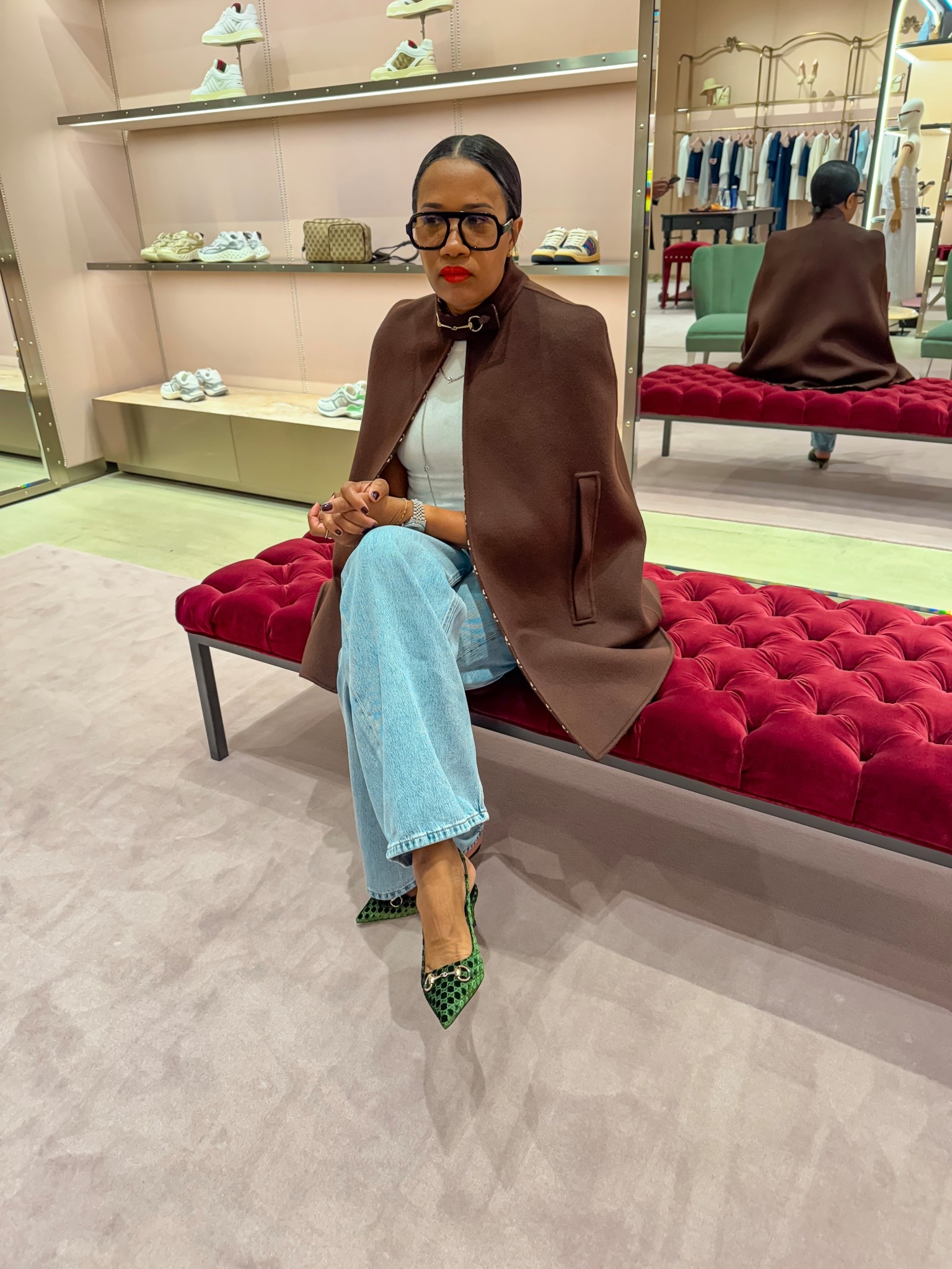 Styling a classic cape moment with denim + statement heels ✨ The perfect balance of casual luxe. 

#LTKStyleTip #LTKShoeCrush