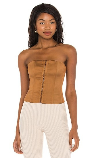 GUIZIO Satin Corset Top in Cognac. - size M | Revolve Clothing (Global)