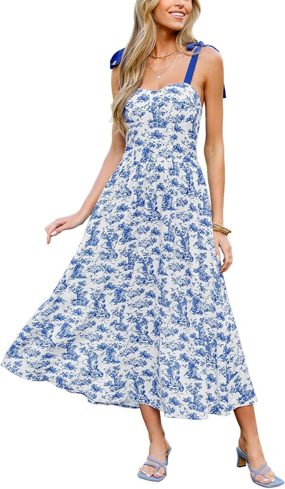 CUPSHE Women's Floral Summer Dresses Wedding Guest A Line Sleeveless Tie Strap Maxi Dress | Amazon (US)