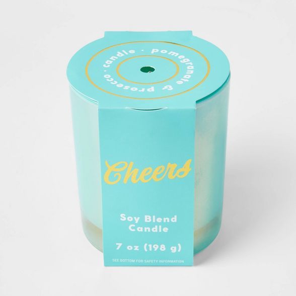 7oz Celebration Turquoise Glass with Iridescent Finish &#39;Cheers&#39; Candle - Opalhouse&#8482; | Target