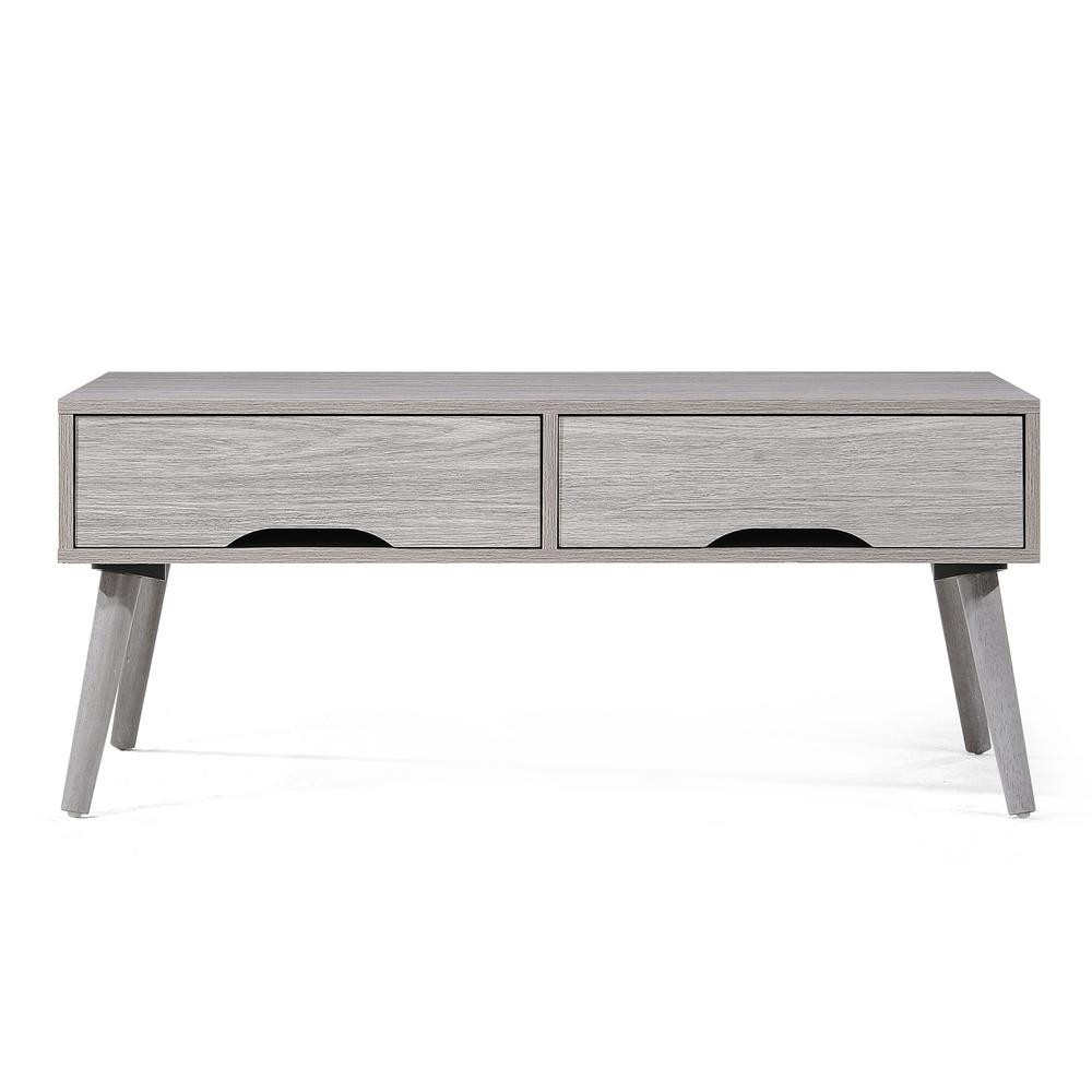 Noble House Noemi 42 in. Oak Gray Large Rectangle Wood Coffee Table with Drawers | The Home Depot