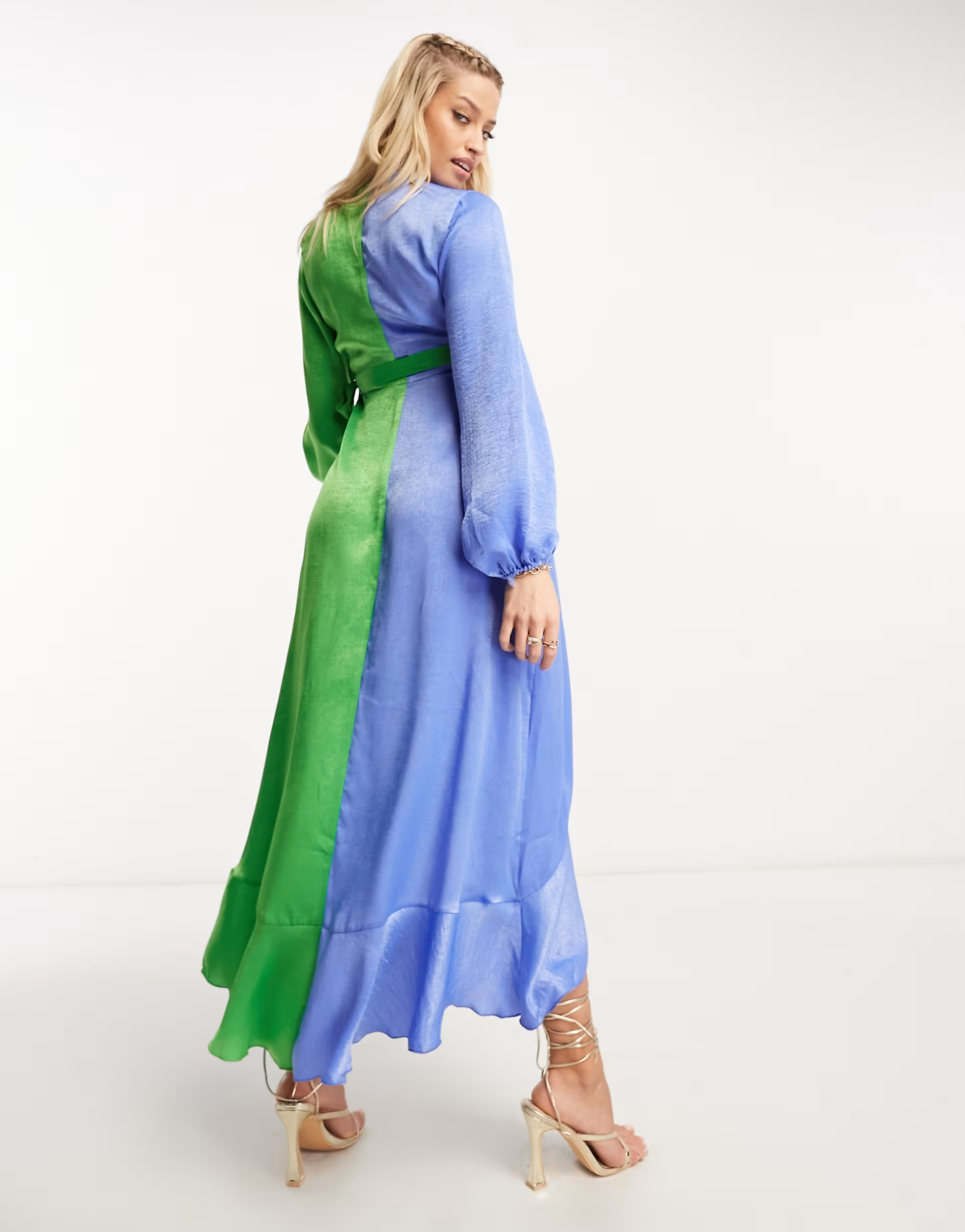 Flounce London Maternity balloon sleeve ruffle maxi dress in contrast blue and green | ASOS | ASOS (Global)