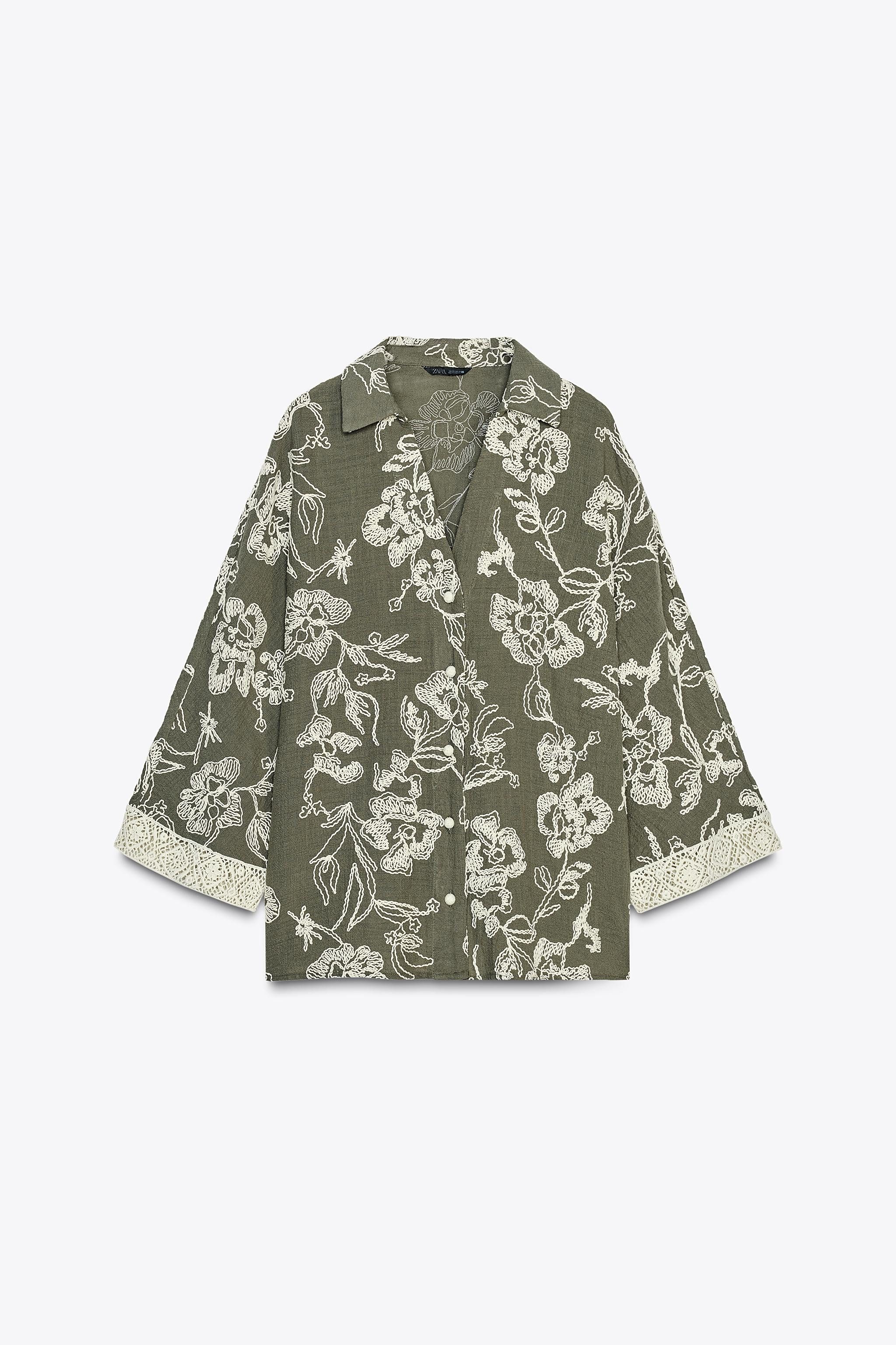 EMBROIDERED GUIPURE LACE SLEEVE SHIRT | Zara US