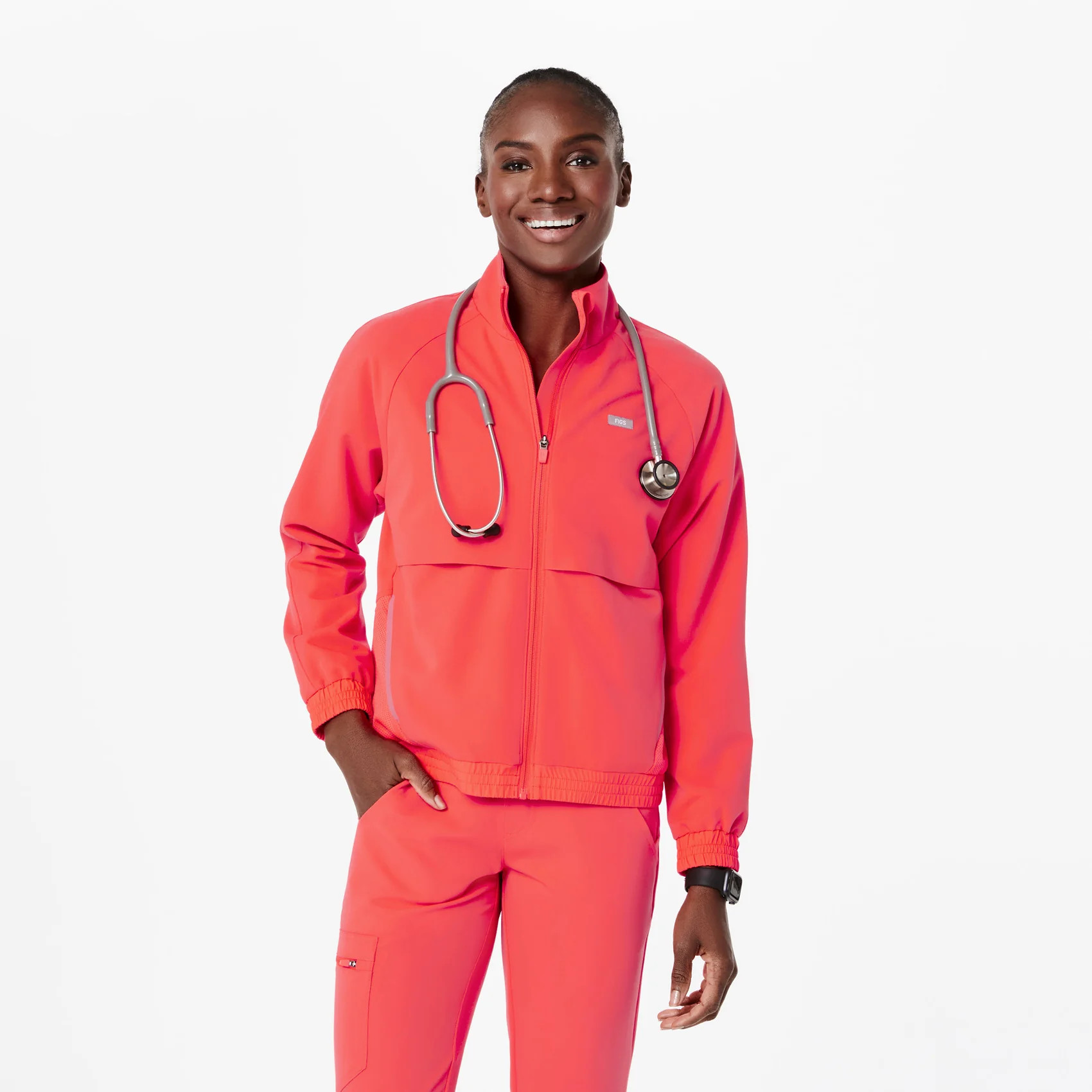 Women’s Sydney Scrub Jacket  - Fiery Coral · FIGS | FIGS
