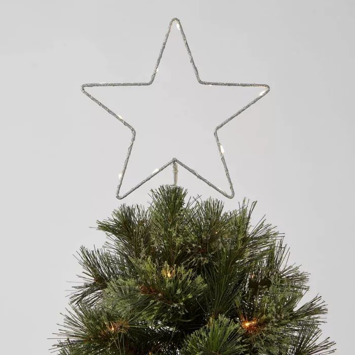 10in LED Lit Dewdrop Glitter Metal Open Star Tree Topper Silver - Wondershop&#8482; | Target