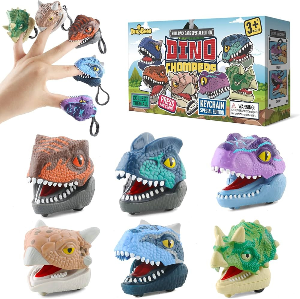 DINOBROS Dinosaur Pull Back Car Toys Finger Biting Dino Chomper 6 Pack Jurassic Dinosaurs Snap On... | Amazon (US)
