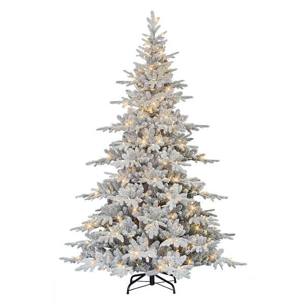 7' Pre-lit Flocked Utah Fir Tree, 500 Color Select LED Lights - 7 - Overstock - 36210787 | Bed Bath & Beyond