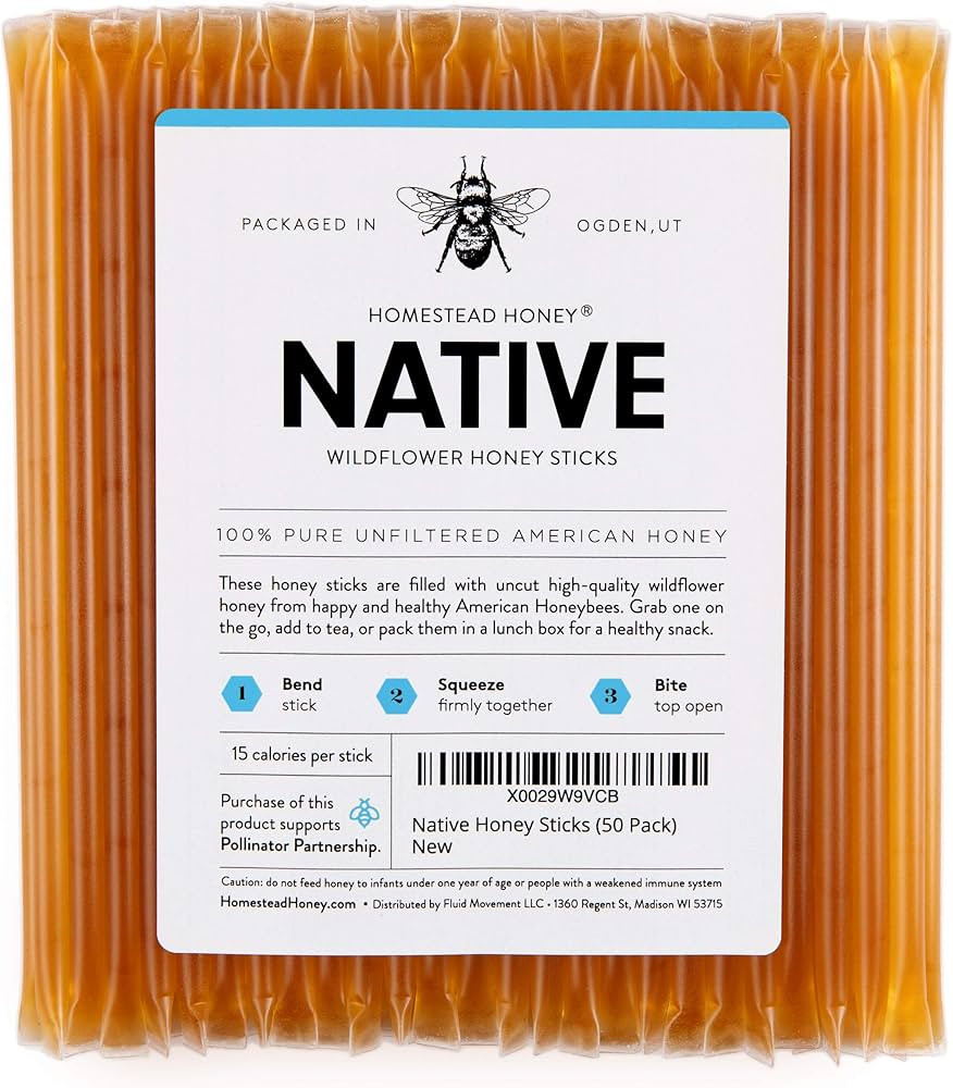 Fluid Movement Native Honey Sticks For Tea, Honey Packets Single Serve Honey Straws Stir Sticks, ... | Amazon (US)