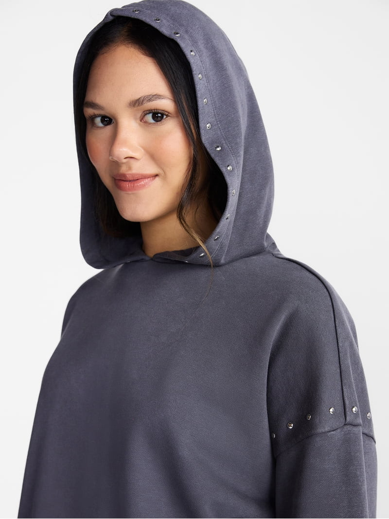 No Boundaries Mineral Wash Studded Fleece Oversized Hoodie, Women's XXS-XXL | Walmart (US)