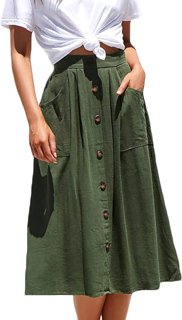 Women's Polka Dot Midi Skirts Casual High Elastic Waist A Line Pleated Midi Chiffon Skirts with P... | Amazon (US)