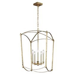 Visual Comfort Studio Thayer Mid Century Antique Gild Lantern - Large | Kathy Kuo Home
