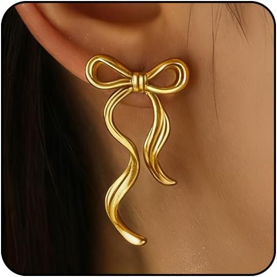 Gold Bow Earrings for Women Silver Ribbon Earring Red Valentines Earrings Hot Pink Bowknot Black ... | Amazon (US)
