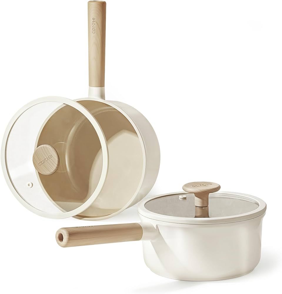 CAROTE 2QT+4QT Ceramic Saucepan Set with Lid, Nonstick Sauce Pans, Dishwasher Safe, Large Kitchen... | Amazon (US)