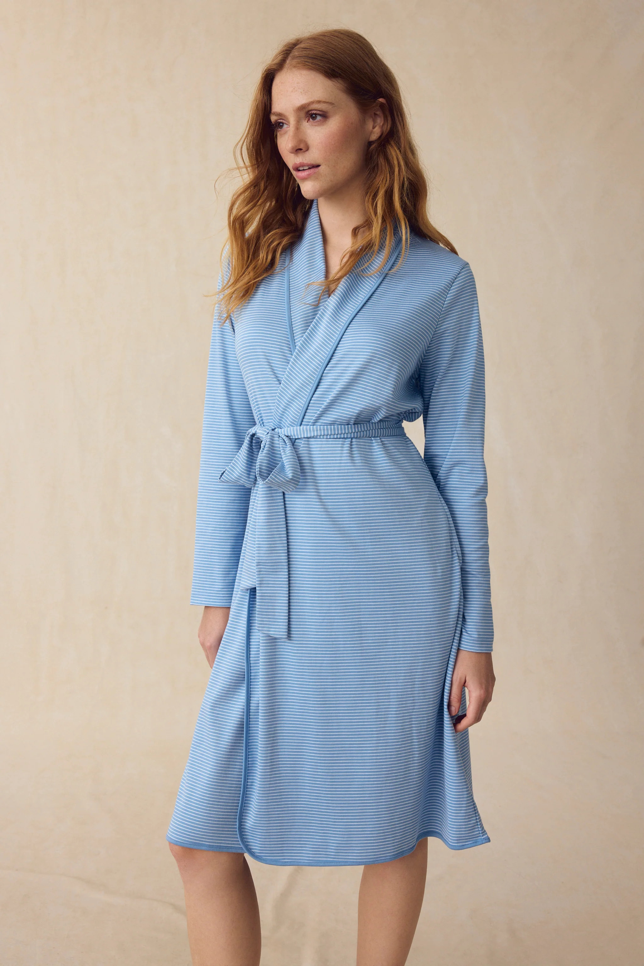 Pima Robe in Serene Blue Stripe | Lake Pajamas
