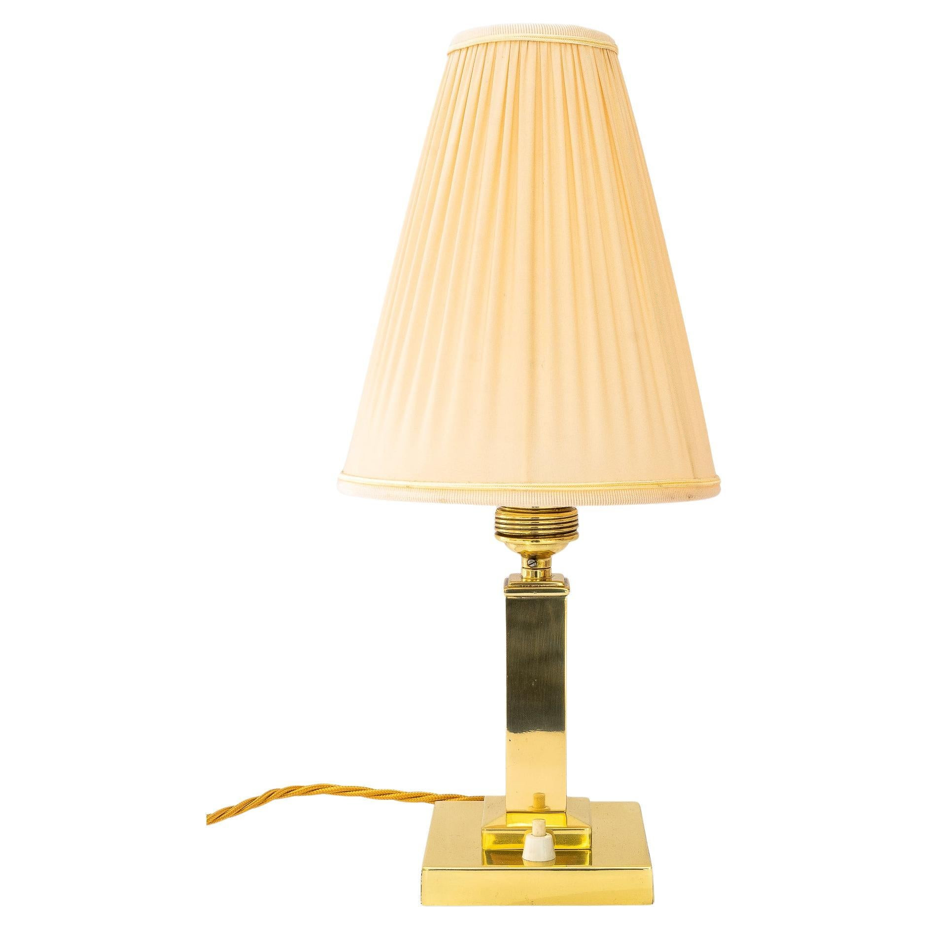 Art Deco brass table lamp with fabric shade vienna around 1920s | 1stDibs