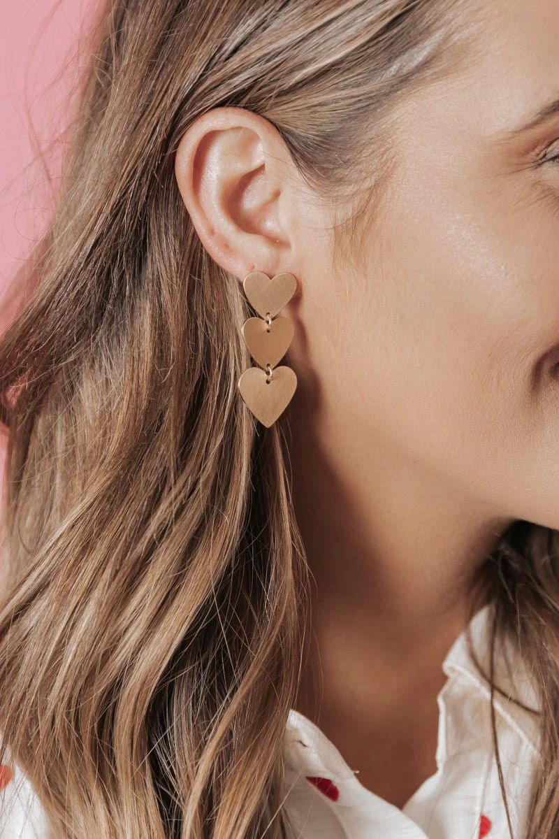 Gold Triple Heart Shaped Dangle Earrings | Magnolia Boutique