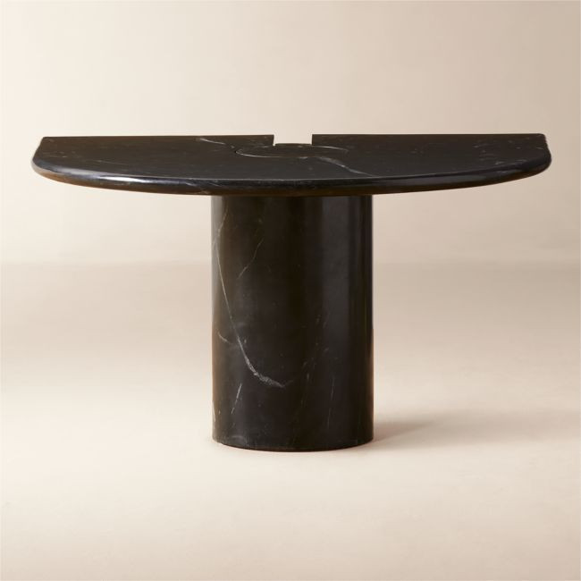 Liguria Rounded Black Marble Side Table with Black Marble Base by Gianfranco Frattini | CB2