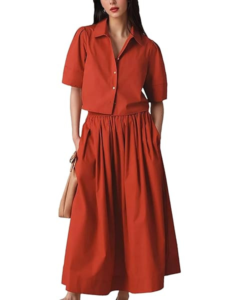 Dsewpaur 2 Piece Maxi Skirt Sets for Women Summer Short Sleeve Tops and Elastic Waist Long Dress ... | Amazon (US)