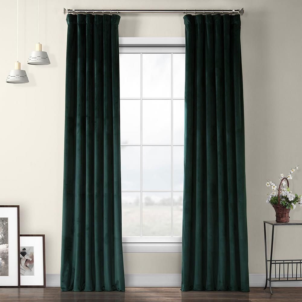 Exclusive Fabrics & Furnishings Forestry Green Heritage Plush Velvet Curtain - 50 in. W x 84 in. L | The Home Depot