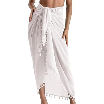 Eicolorte Beach Sarong Pareo Womens Semi-Sheer Swimwear Cover Ups Short Skirt with Tassels | Amazon (US)