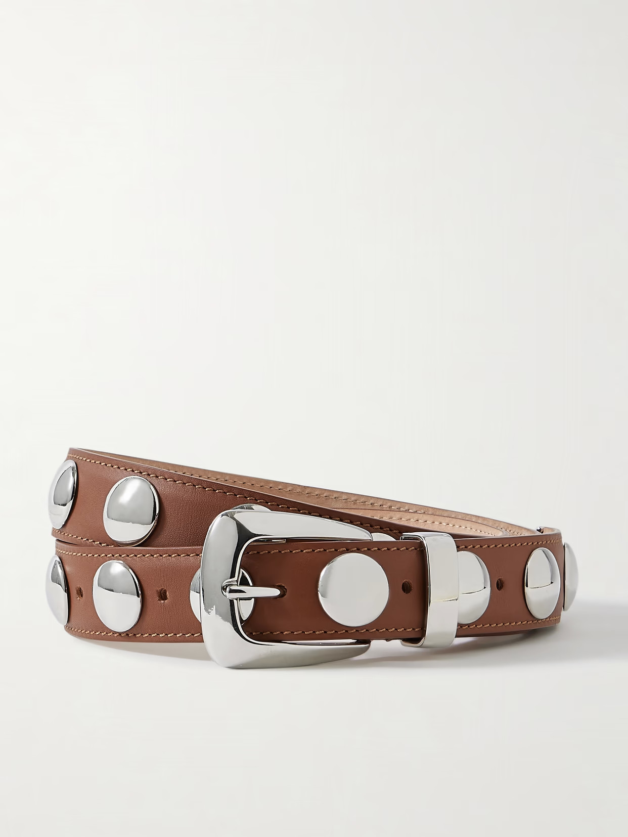 KHAITE - Benny Studded Leather Belt - Tan - 80 | NET-A-PORTER APAC