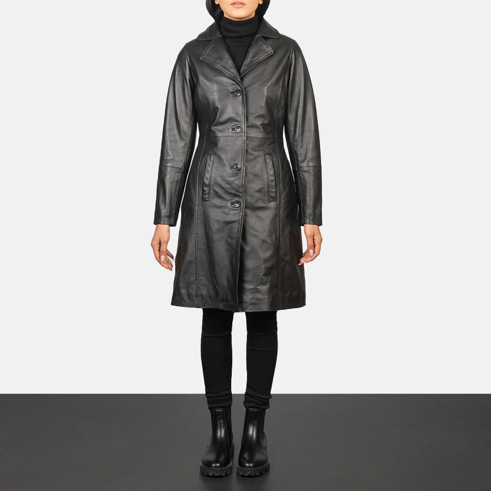 Women's Alexis Black Single Breasted Leather Coat | The Jacket Maker