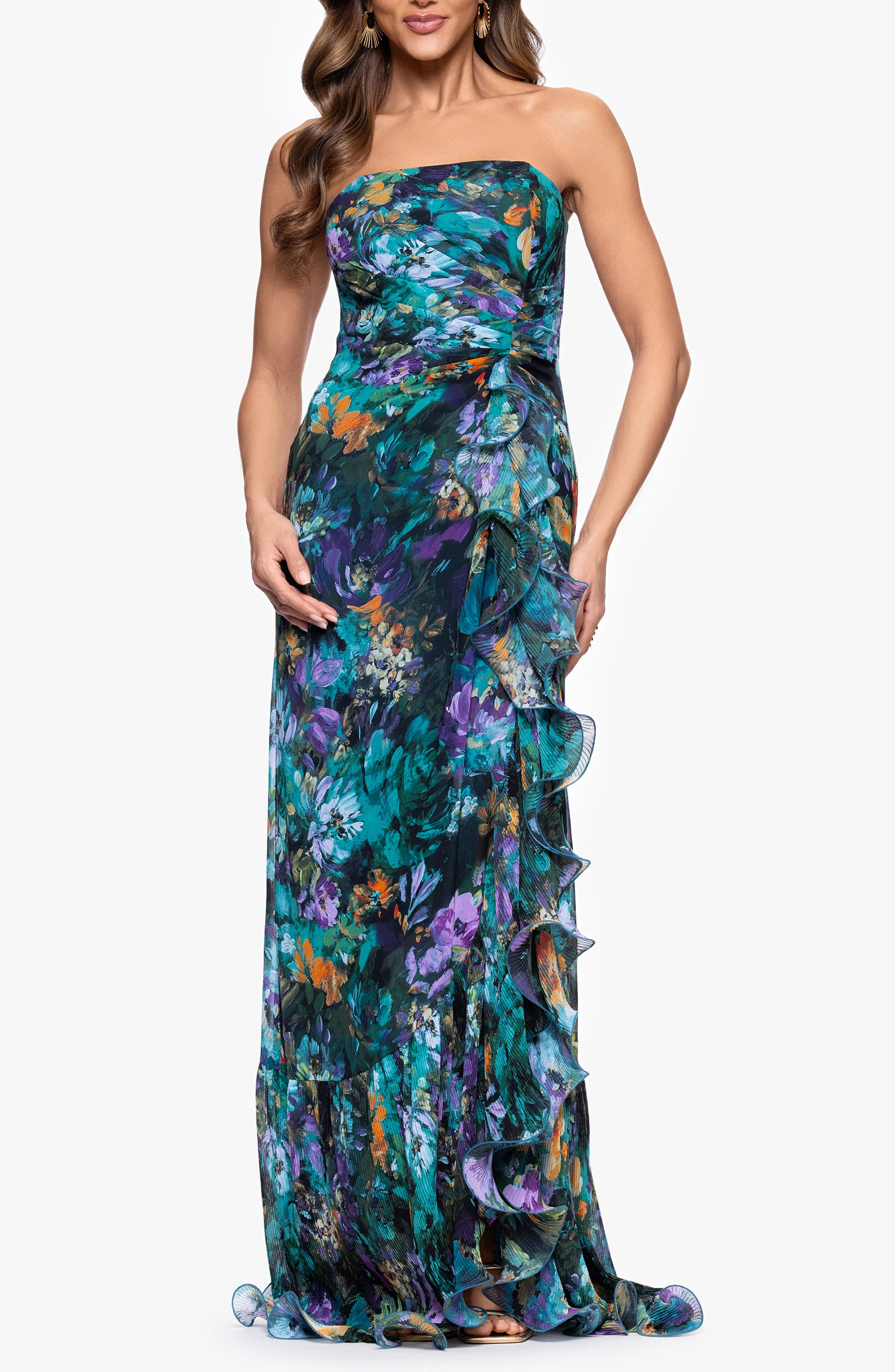 Xscape Evenings Pleated Ruffle Strapless Mermaid Gown (Women) | Nordstrom | Nordstrom