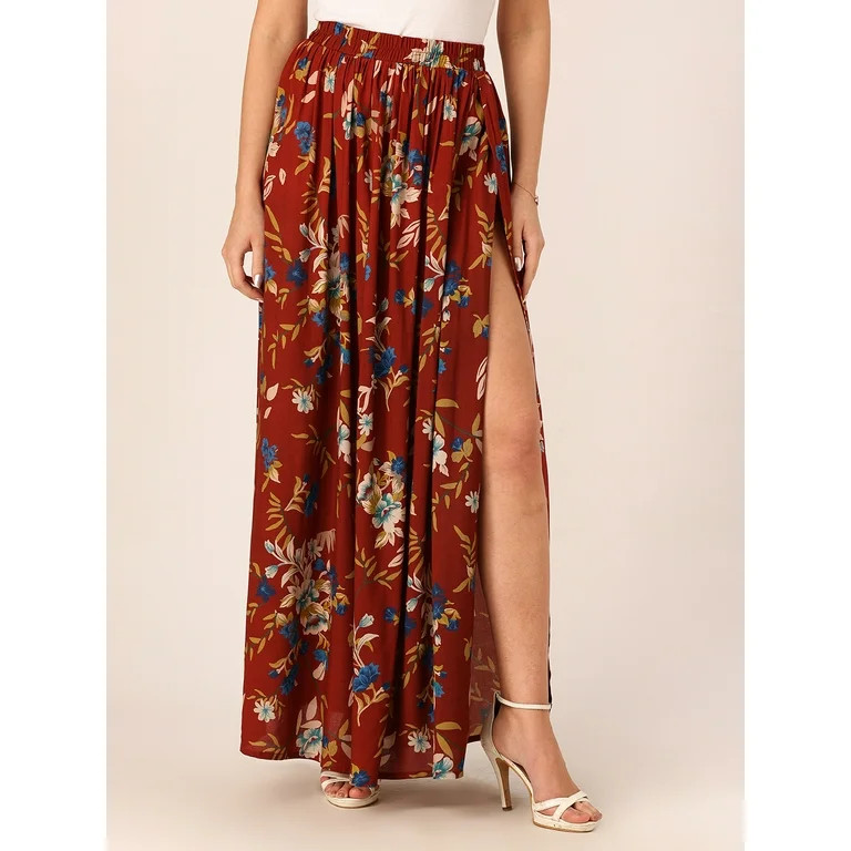 DressBerry Women's Printed Viscose Rayon Side Slit Flared Long Skirt Casual&nbsp;Summer Wear High... | Walmart (US)