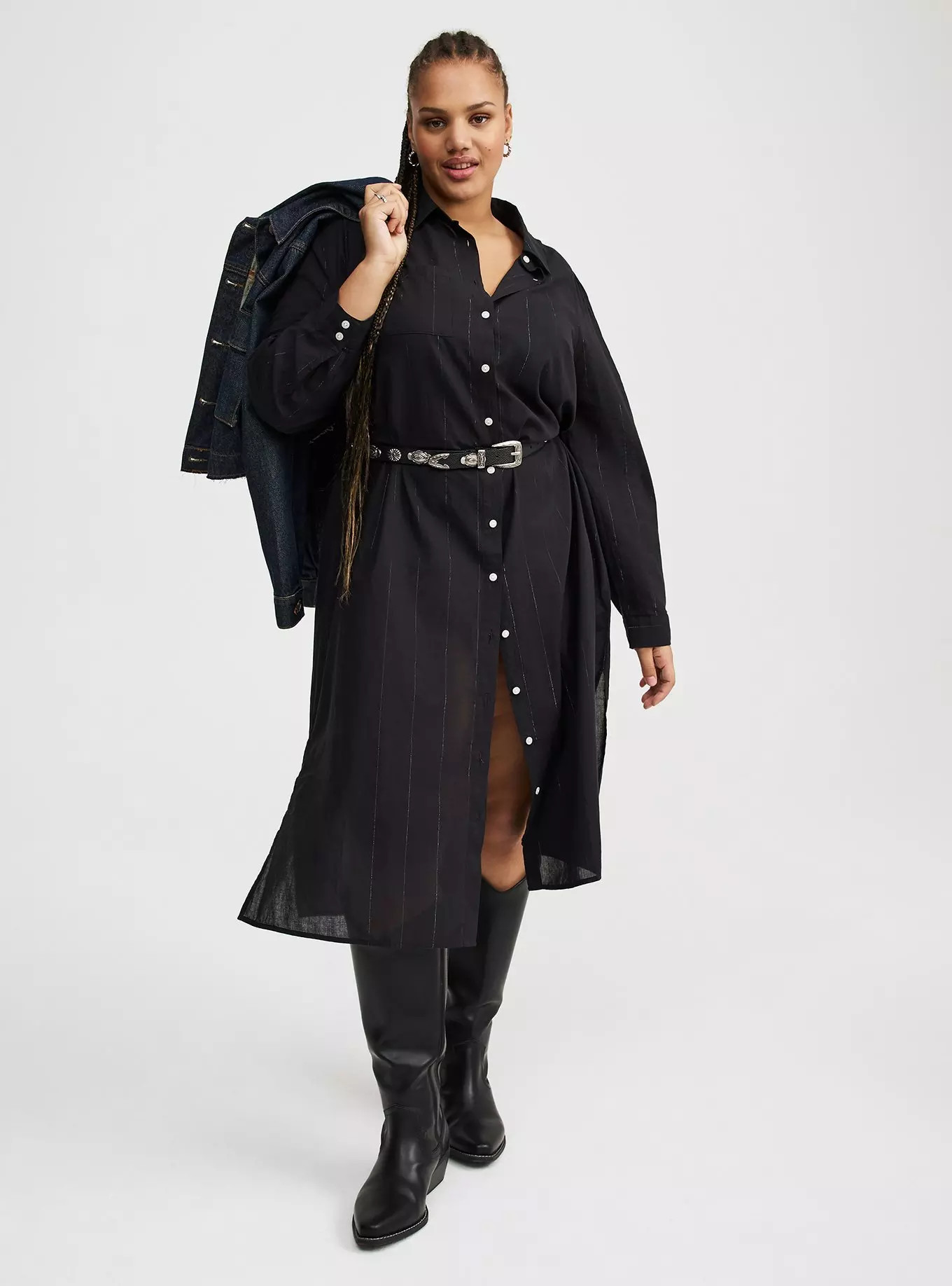 Cotton Lurex Midi Button-Up Dress | Torrid (US & Canada)