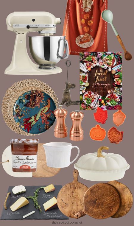 Monday mood board - thanksgiving in the kitchen! Kitchenaid mixer, mouse place card holder, pumpkin shaped pie dish with lid, pumpkin spice tea towel, pie crust cutters, woven placemat, wood serving boards and more 

#LTKhome #LTKSeasonal #LTKHoliday