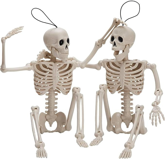 JOYIN 2PCS 16" Halloween Skeleton Decor, Full Body Stayable Movable Joints, Posable Hanging Skele... | Amazon (US)