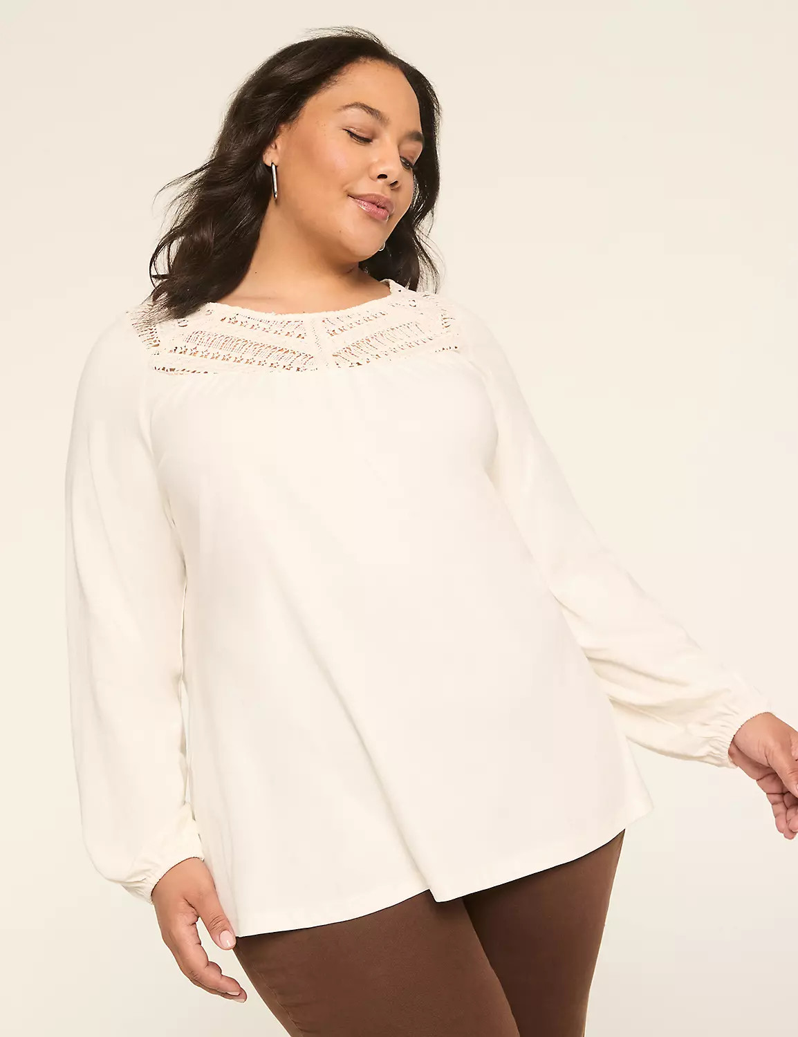 Crew-Neck Crochet Lace-Yoke Top | LaneBryant | Lane Bryant (US)