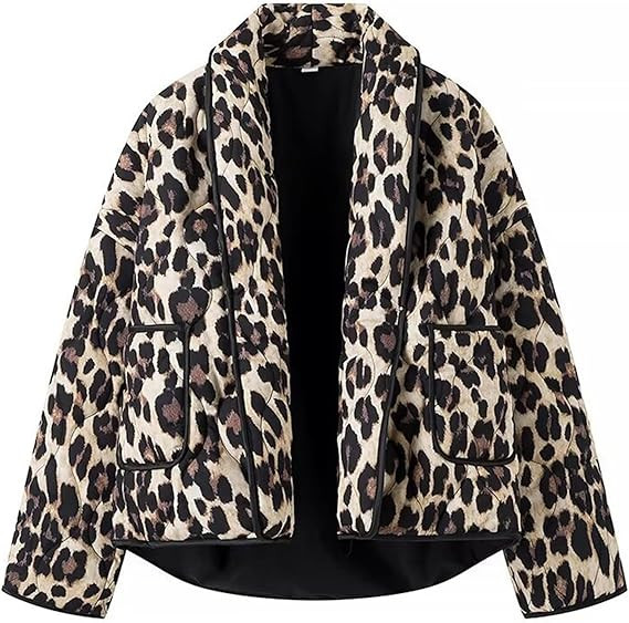 Womens Lightweight Quilted Puffer Jacket Leopard Print Oversized Long Sleeve Packable Short Down ... | Amazon (US)