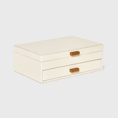 Two Drawer Organizer Jewelry Box - A New Day™ Cream: Polyurethane Storage with Divided Tray, Mi... | Target