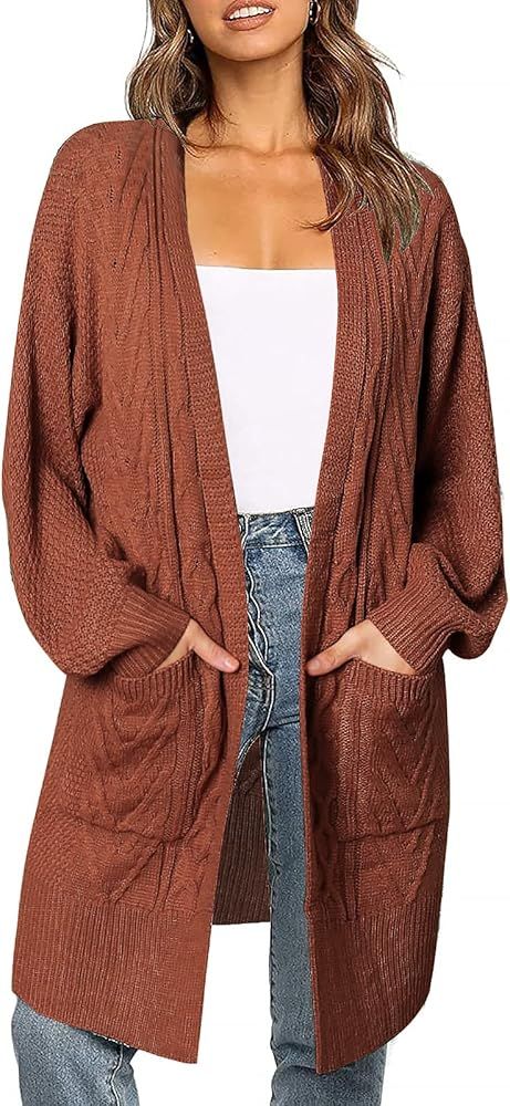 MEROKEETY Women's Cable Knit Batwing Sleeve Chunky Cardigan Open Front Pockets Sweater Coat | Amazon (US)