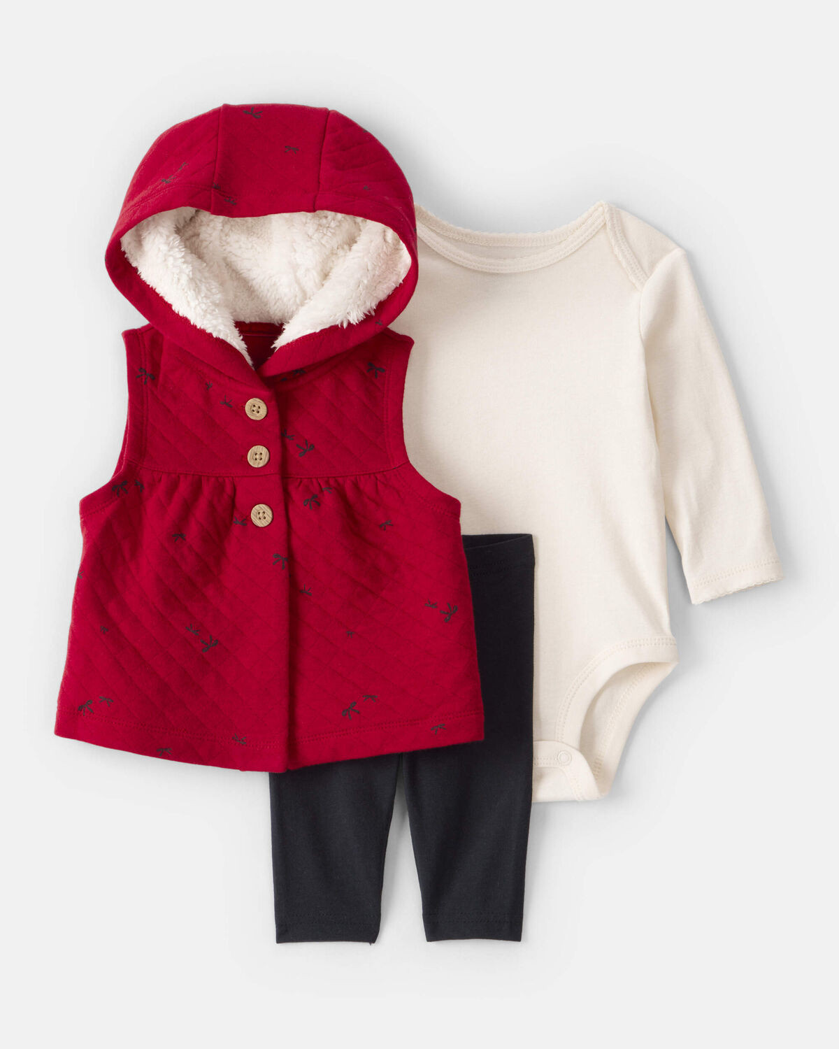 Baby Girl 3-Piece Bow Print Sleeveless Jacket, Bodysuit & Pant Set - Black/White/Red | Carter's Inc