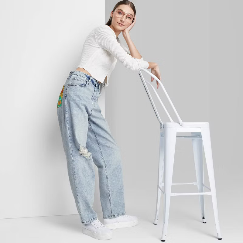 Women's High-Rise Floral Pocket Distressed Dad Jeans - Wild Fable™ Light Wash | Target