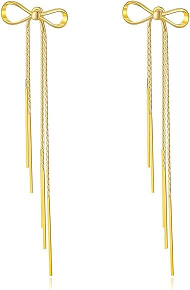 Gold Bow Earrings for Women Ribbon Stud Earrings Gift Gold Bow Earrings Dangle Tassel Ribbon Earr... | Amazon (US)