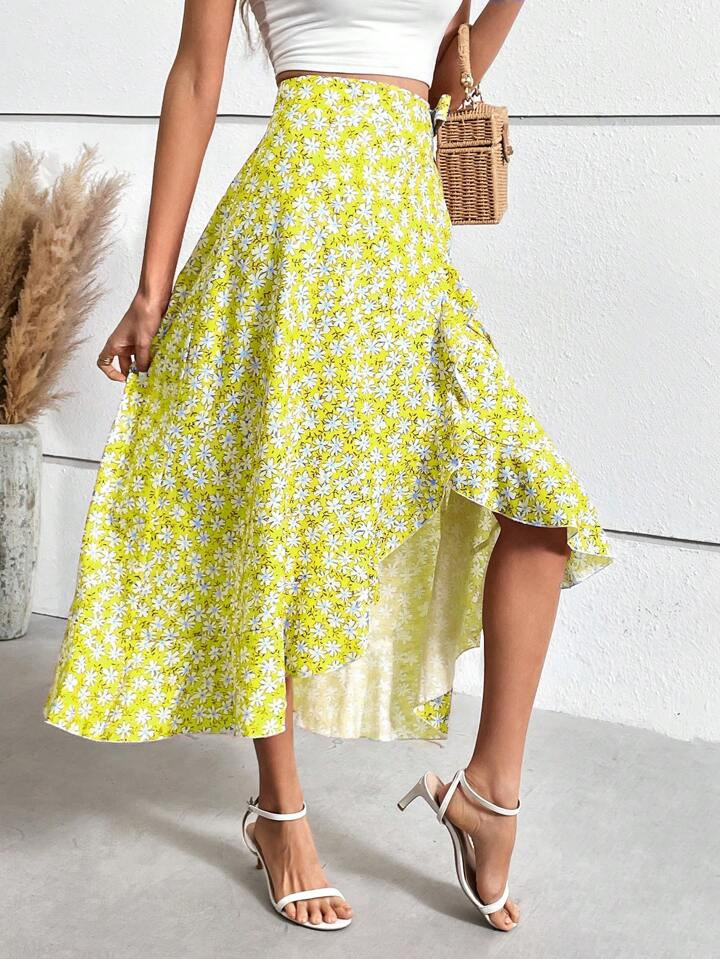 SHEIN VCAY Women's Floral Printed Mid-Length Skirt With All-Over Print | SHEIN