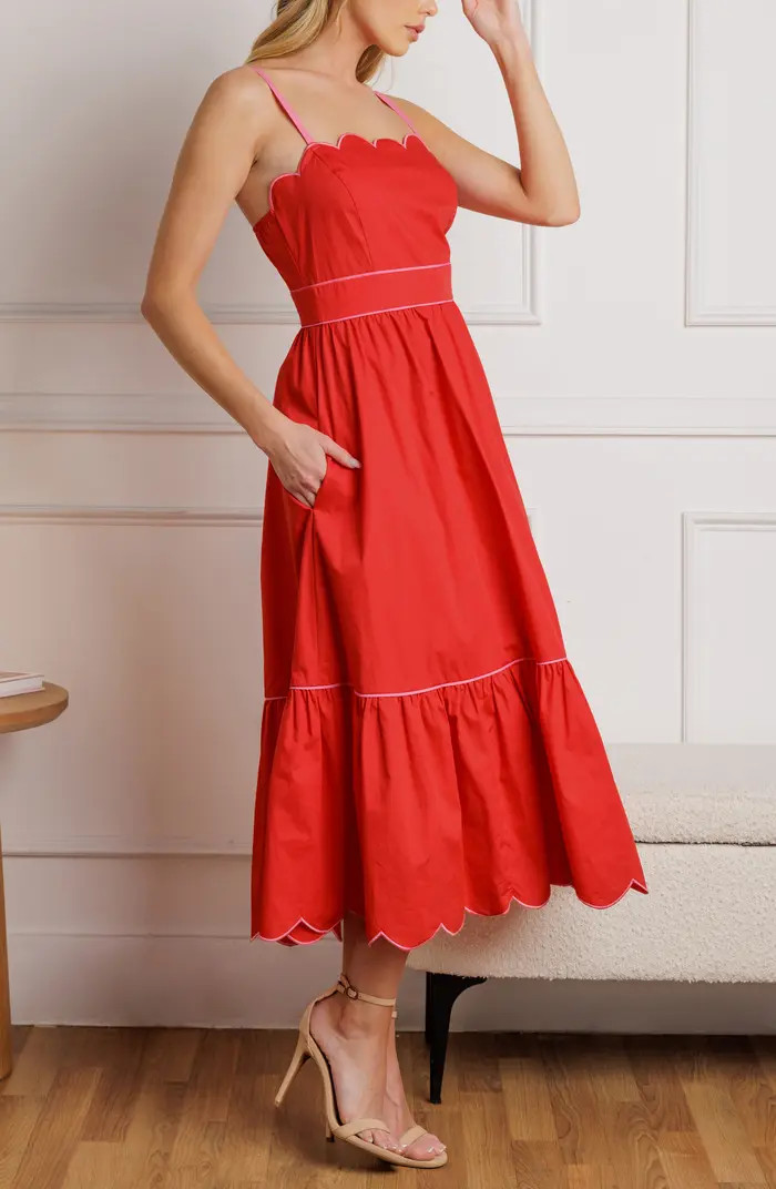 FLYING TOMATO Two-Tone Scalloped Fit & Flare Midi Sundress | Nordstromrack | Nordstrom Rack