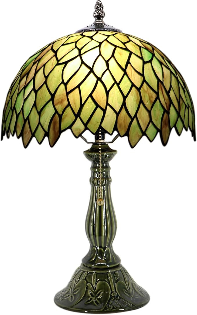 Tiffany Lamp Stained Glass Table Lamps Brownish Green Leafage Style Desk Lamp 12X12X18.5 Inch Bro... | Amazon (US)