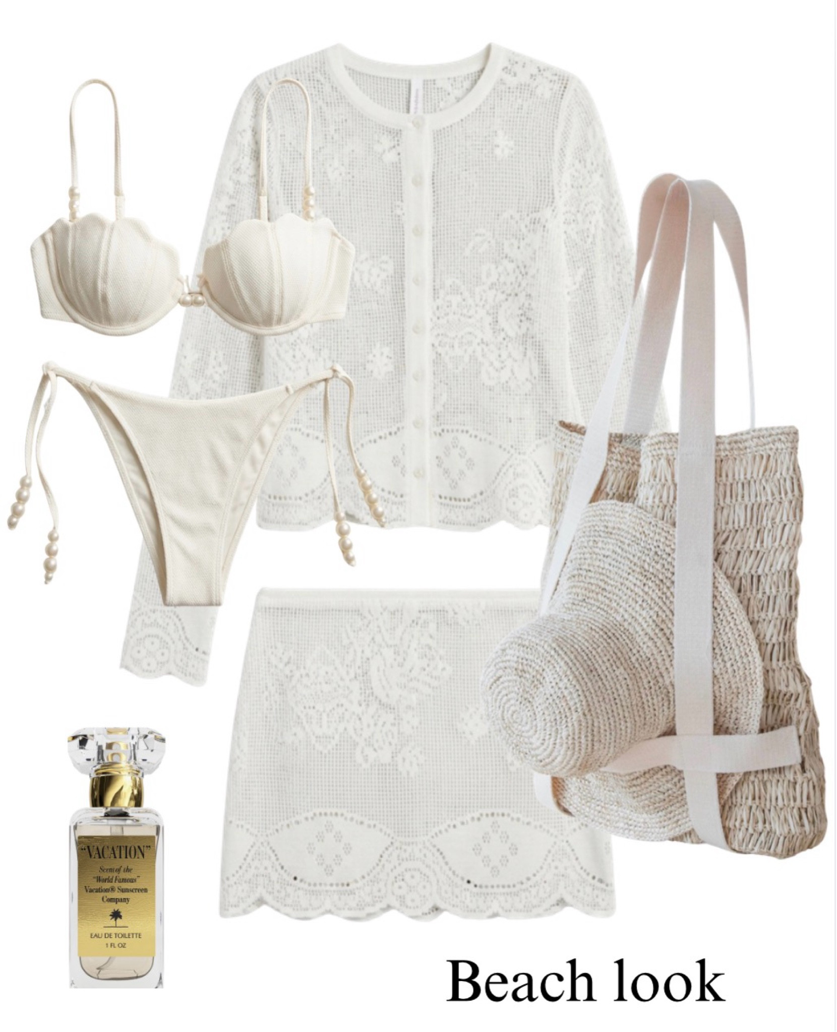 Beach outfit idea. This skirt and crochet button diwn run small so size up. White bikini, pool, beach, tote, vacation, perfume, coastal.

#LTKSaleAlert #LTKSwim #LTKootd