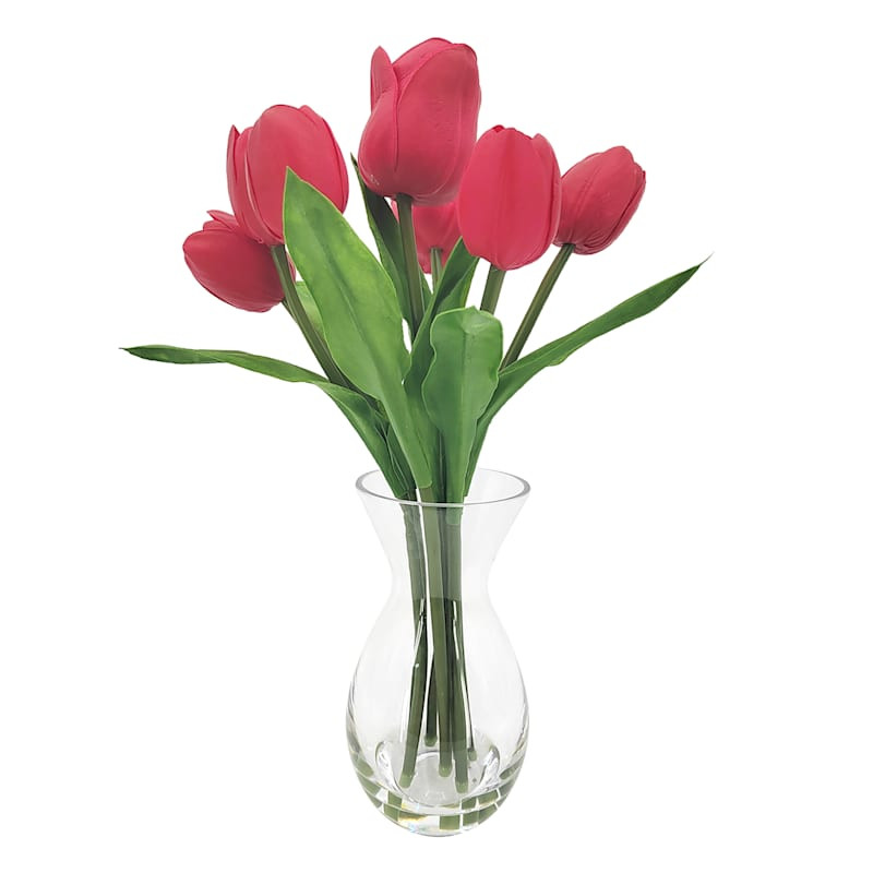 Red Real Feel Tulip Arrangement in Glass Pot, 16" | At Home