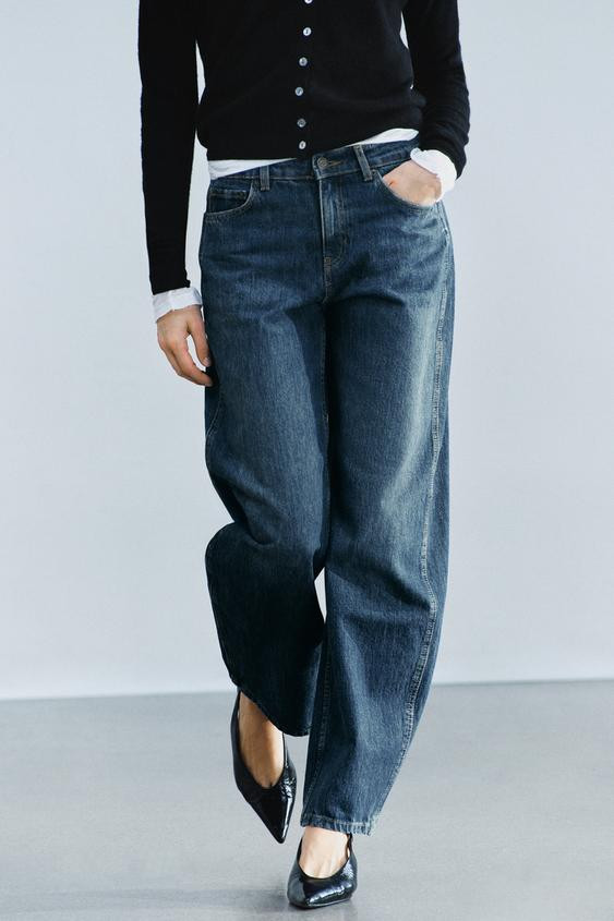 Zara - Zw Collection Curved Straight Low-Rise Jeans - Black - 30 (Us 10) - Woman | Zara US