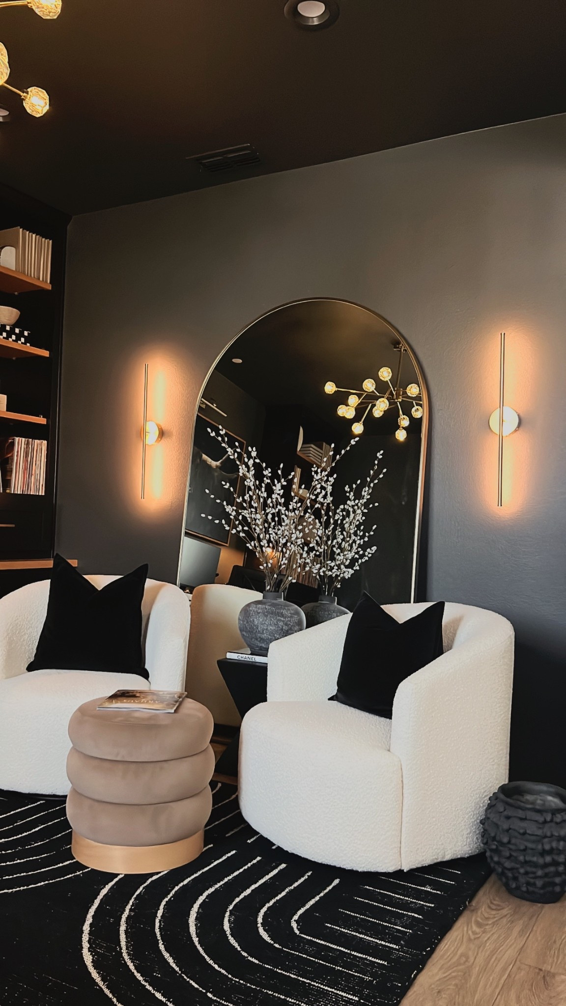 Moody color drenched room decor, wall sconces, rechargeable wall sconces, floor mirror, arched mirror, swivel chairs, boucle side chairs

#LTKSaleAlert #LTKHome