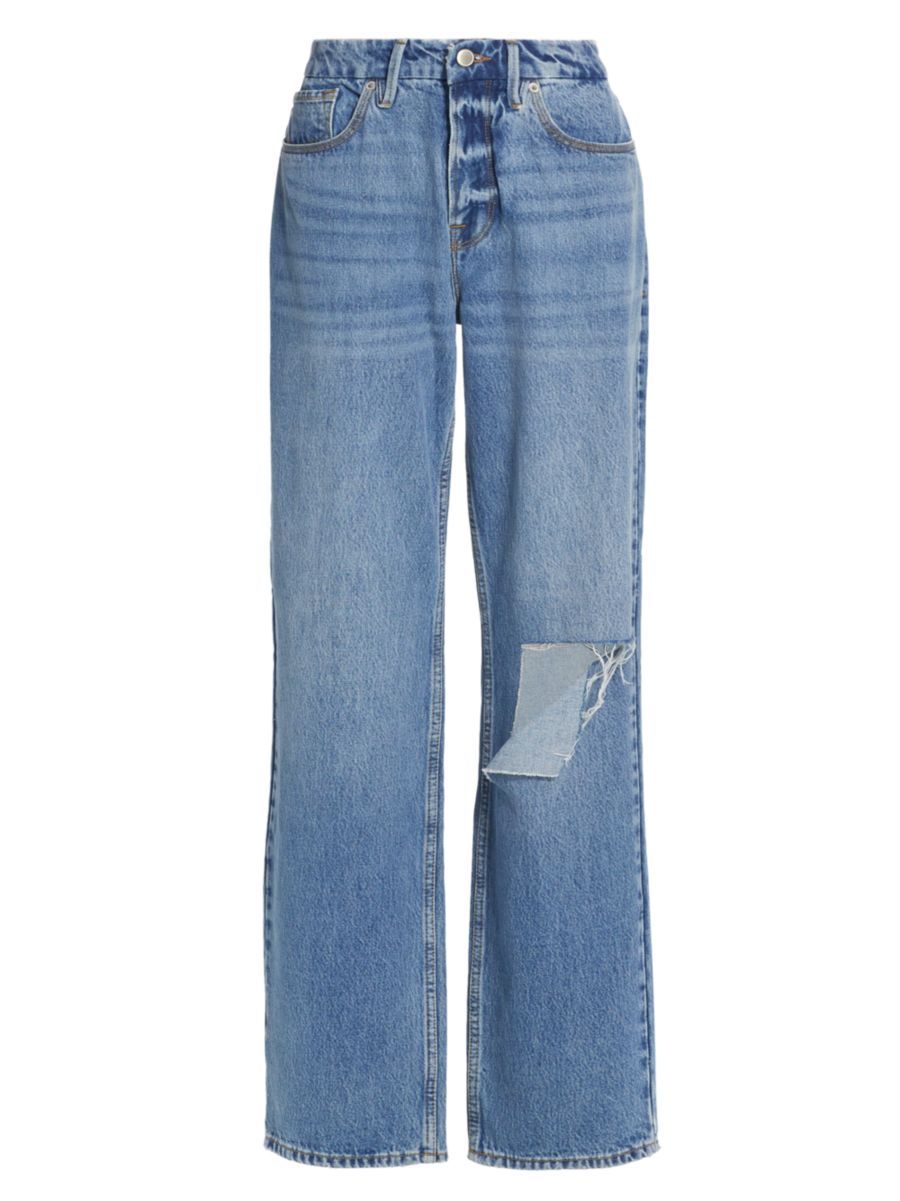 Good High-Rise Distressed Straight-Leg Jeans | Saks Fifth Avenue