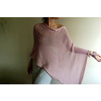Light Pink Cotton Poncho, Knit Cape, Wrap Overtop, Soft Knit, Unique Vegan Knitwear, Color Therapy, Pink, Scarf By Tati | Etsy (US)