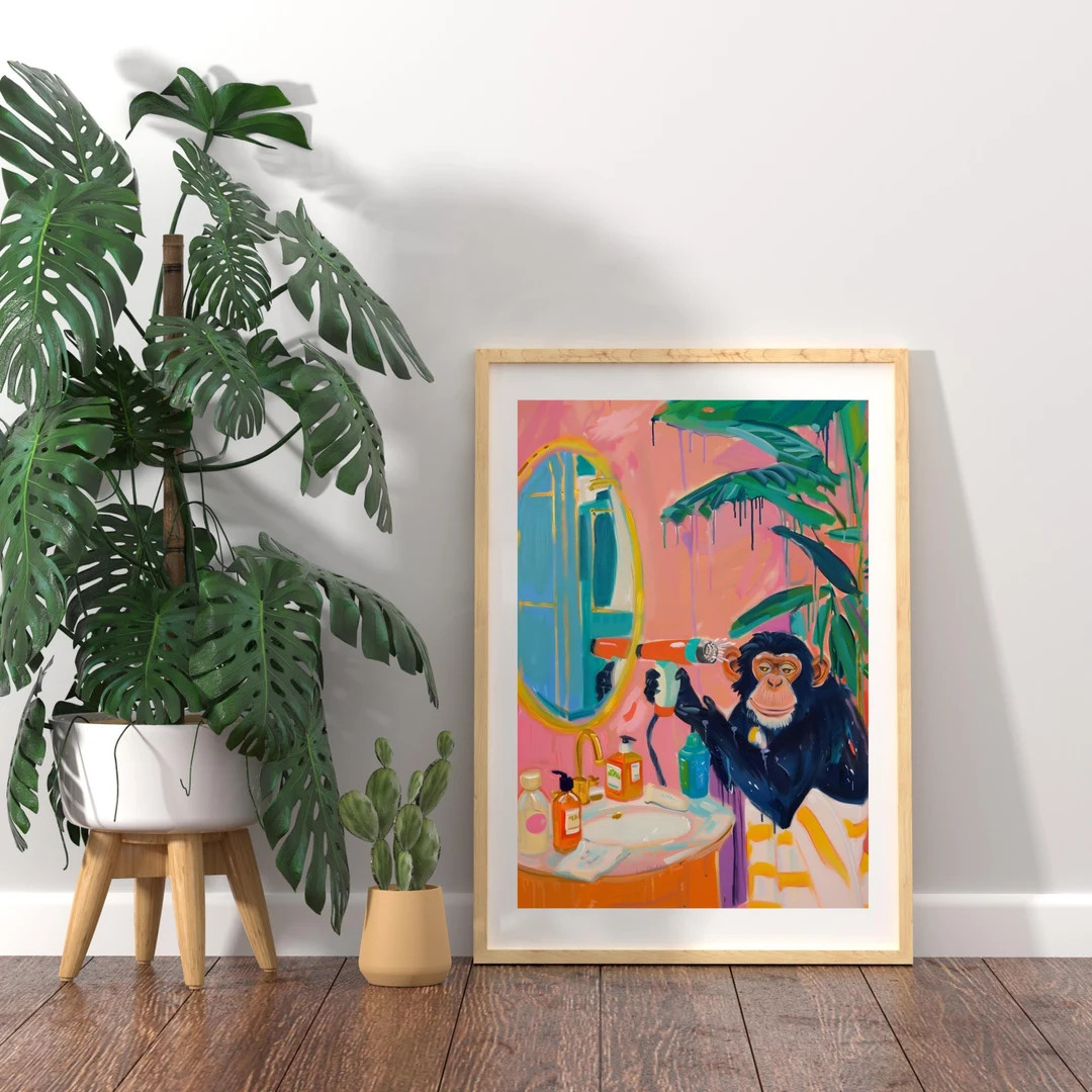 Funny Monkey Bathroom Art Print, Colorful Animal Wall Decor, Whimsical Tropical Jungle Poster, Qu... | Etsy (US)