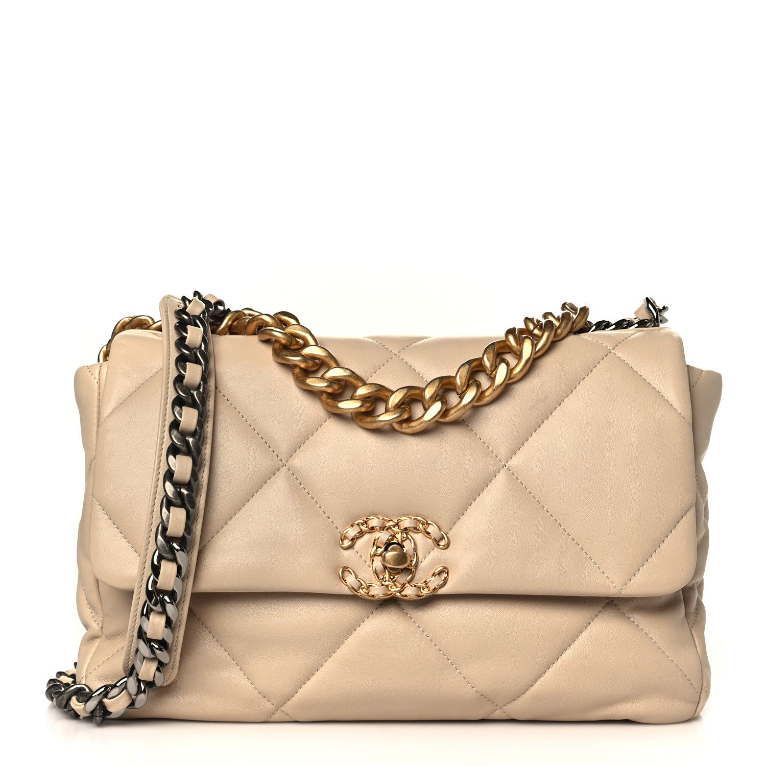 Lambskin Quilted Large Chanel 19 Flap Beige | FASHIONPHILE (US)