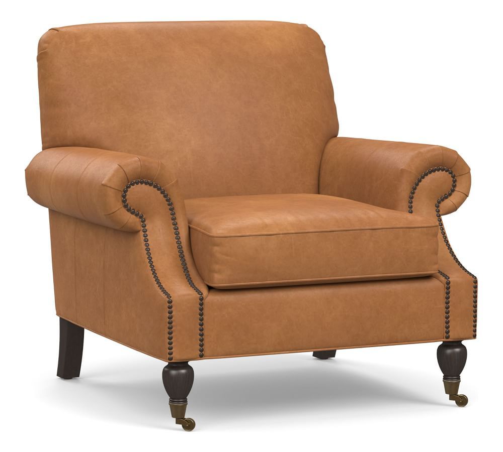 Brooklyn Leather Armchair, Polyester Wrapped Cushions, Burnished Bourbon | Pottery Barn (US)